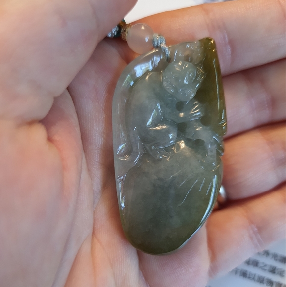 Natural Untreated Monkey Burmese Jadeite Jade Pendant Necklace - Picture 10 of 13
